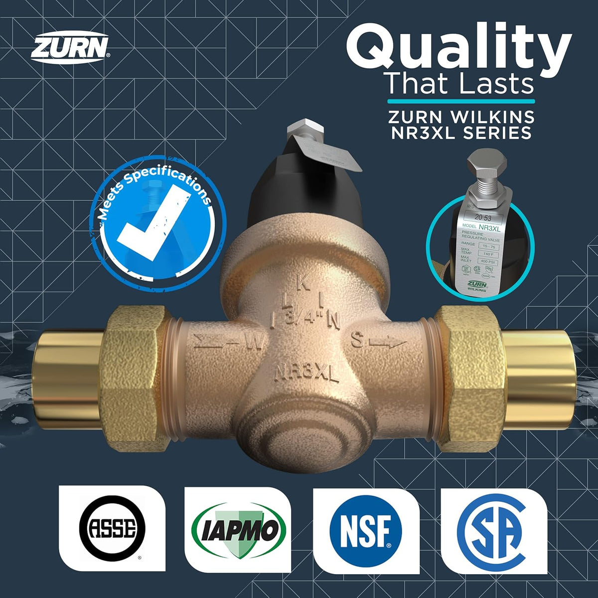 Zurn Wilkins 34-NR3XLDULU 3/4" NR3XL PRV with Union Capable image 4