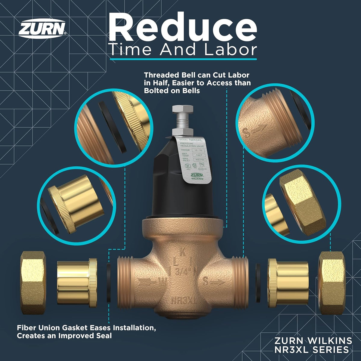 Zurn Wilkins 34-NR3XLDULU 3/4" NR3XL PRV with Union Capable image 3